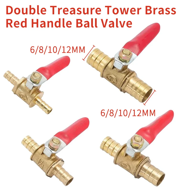 

Red Handle Small Valve 6mm 8mm 10mm 12mm Hose Barb Inline Brass Water Oil Air Gas Fuel Line Shutoff Ball Valve Pipe Fittings