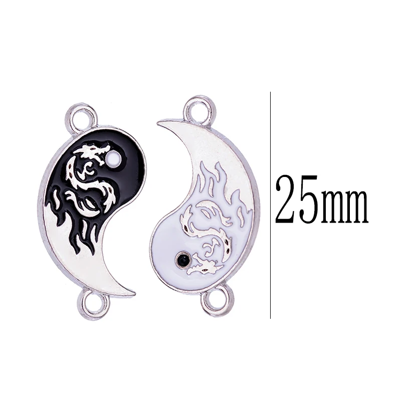 10Pcs/Set Fashion Dragon Totem Yin Yang Bagua Enamel Color Alloy Connector Charm for Jewelry Making DIY Couple Bracelet Pendant