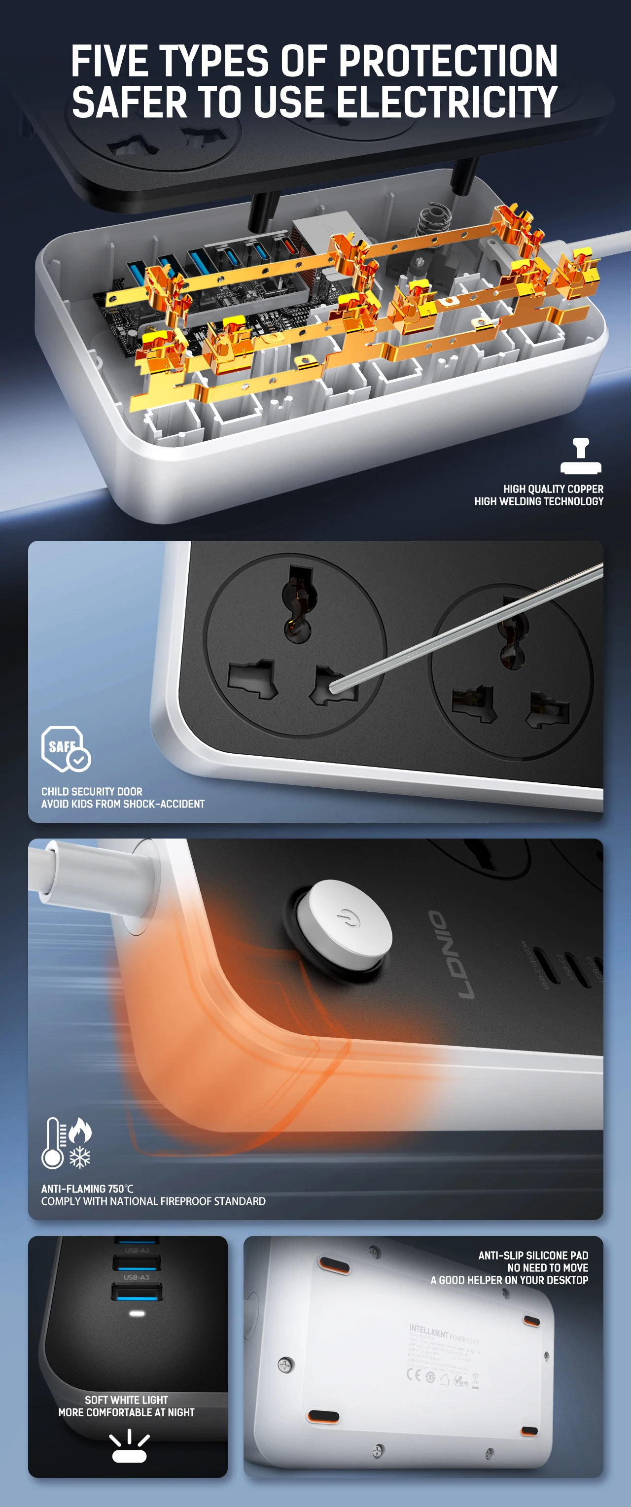 LDNIO قطاع الطاقة العالمي TypeC 6 منفذ USB 3 طريقة مخرج تيار متردد 2 متر تمديد مقبس الطاقة تهمة مقبس كهربائي الاتحاد الأوروبي الولايات المتحدة المملكة المتحدة التوصيل