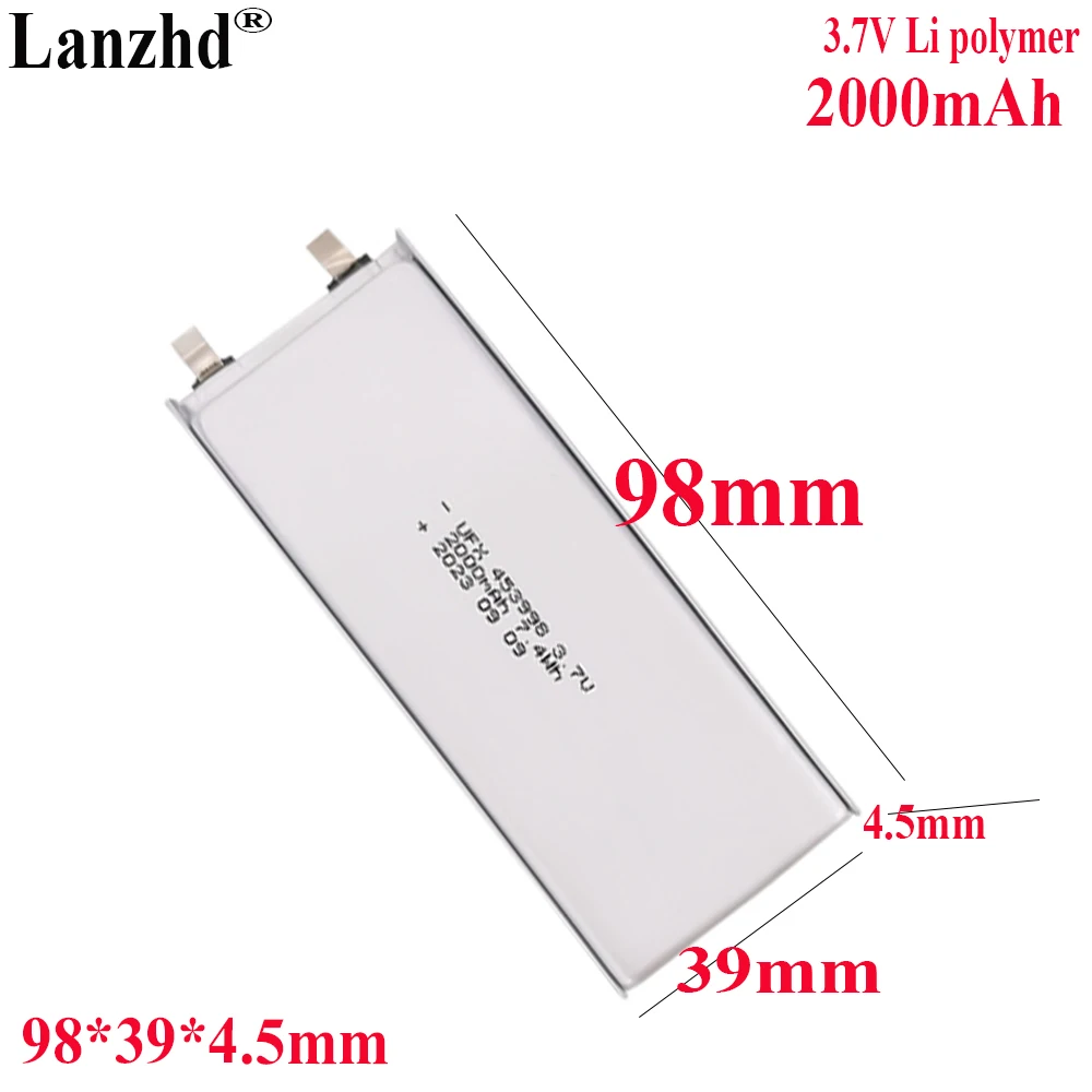 

3.7V Li Lithium Polymer Battery 2000mah For Massager battery LED luminaire. Headlamp battery Medical device battery 453998