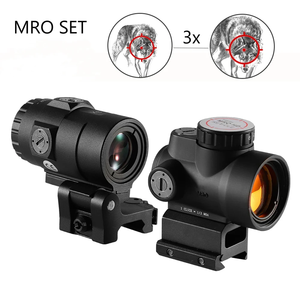 

MRO Red Dot Sight 3X Combo Tactical Optics Hunting Scopes Low and Ultra High QD Mount fit 20mm Riflescope