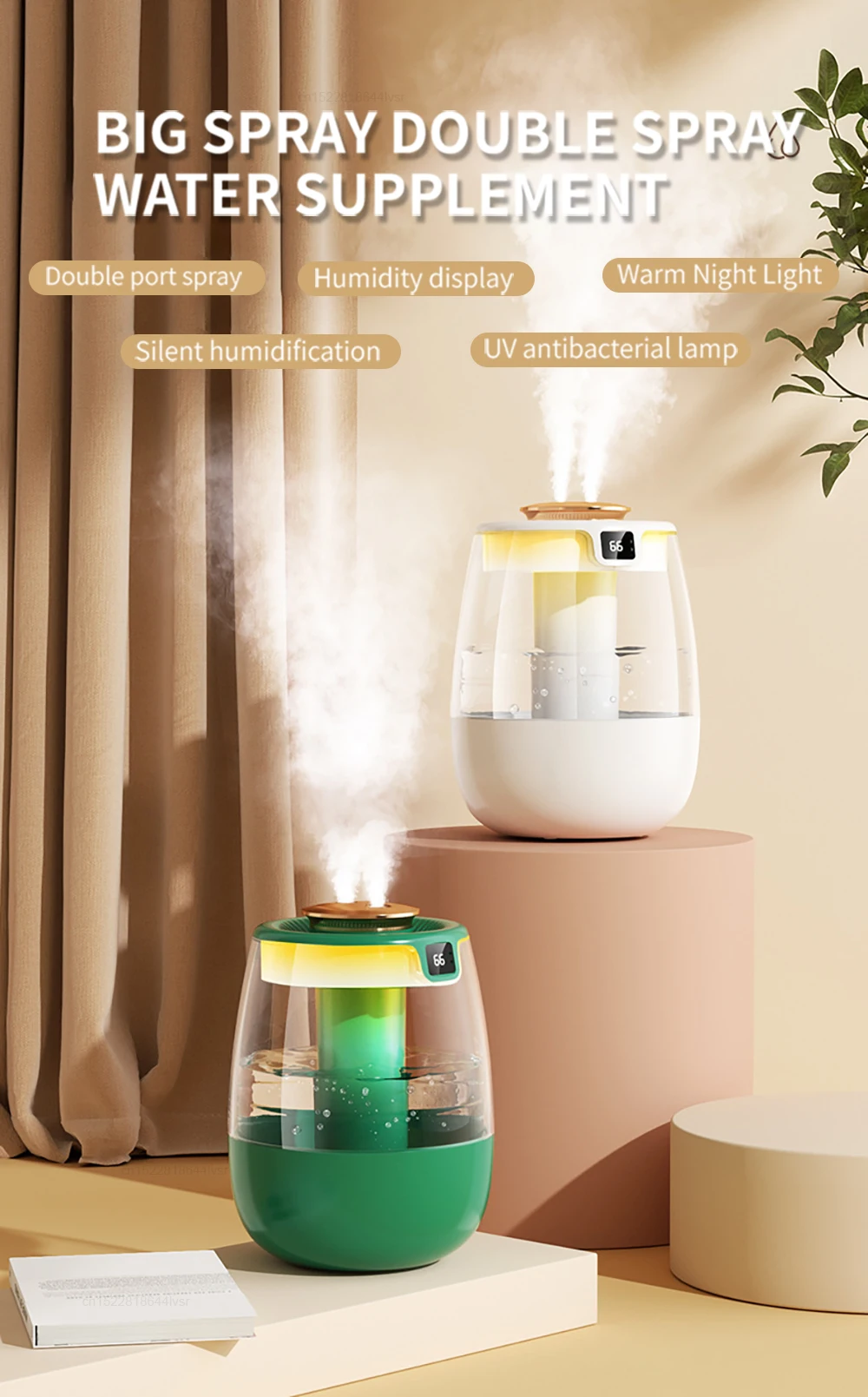 Luftbefeuchter 1,3L Große Kapazität Luftbefeuchter Doppelsprüh-Luftbefeuchter für Zuhause Desktop Duft-Aroma-Diffusor mit Nachtlicht – Detail 1