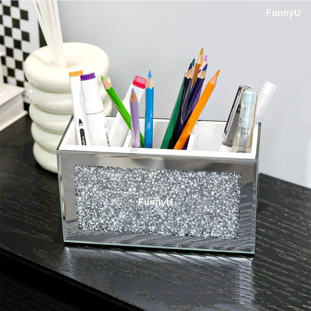 

Makeup Brush Holder Organizer Luxury Bling Crushed Diamond Glass Mirrored Jewelry Boxes Women Jewelry Organizer Storage Boxes