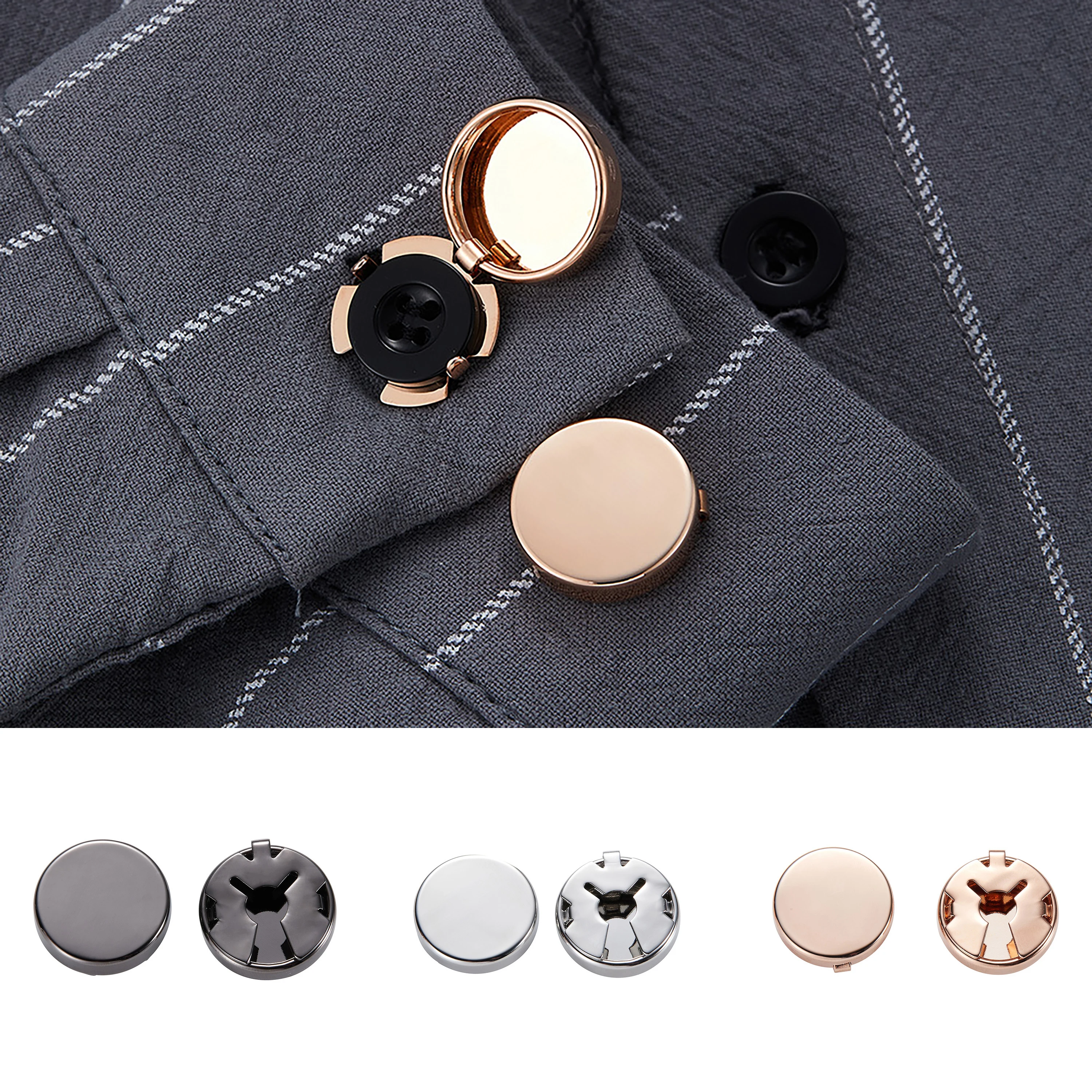 Elegant Round Men's Shirt Gold Silver Color Cufflinks Common Hide Button Cuff Links Copper Metal Cufflinks Accessories Gift