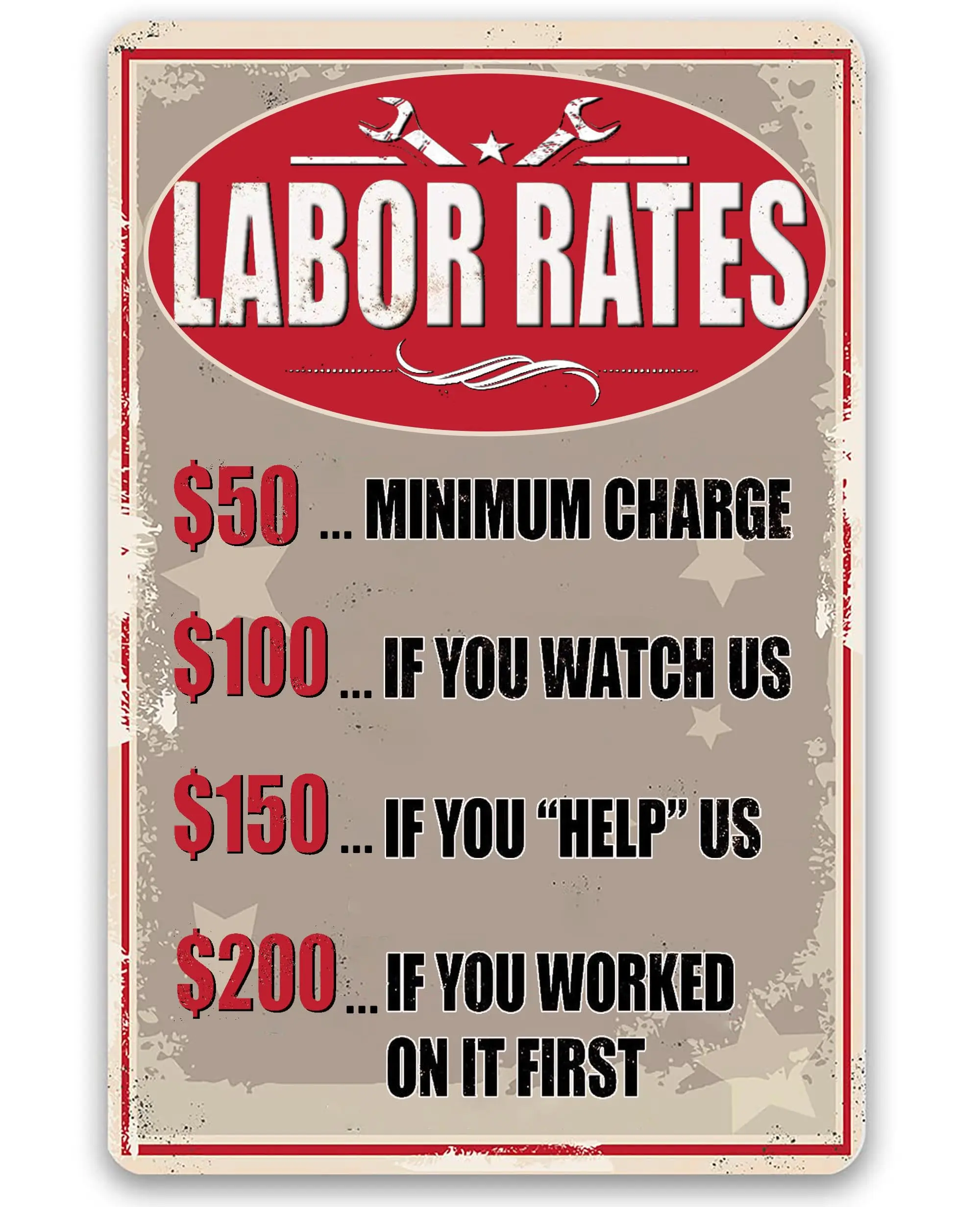 Labor Rates Tin Sign Funny Mechanic Shop Metal Signs Mechanic Hourly Rate Sign Mechanic Shop Decor Garage Shop Rates Sign A sign