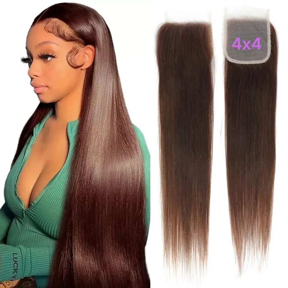 

Baierte #4 Brown 4x4 Transparent Lace Closure Remy Brazilian Pre Plucked Human Hair Chocolate 13x4 Lace Frontal With Baby Hair