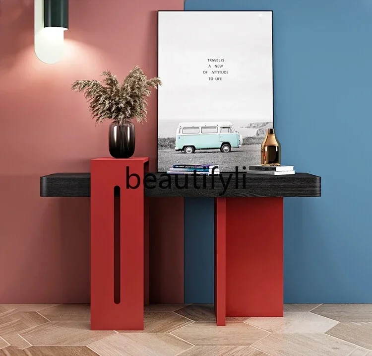

XX39Minimalist entrance table, painted black oak color matching partition cabinet, entrance corridor decoration table