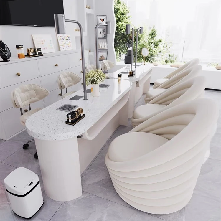 Luxury custom made lacquered marble with mobile phone holder manicure table with fan and matching technician chair