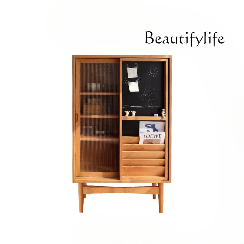 Nordic blackboard magazine cabinet Japanese-style all-solid wood multi-functional locker side cabinet