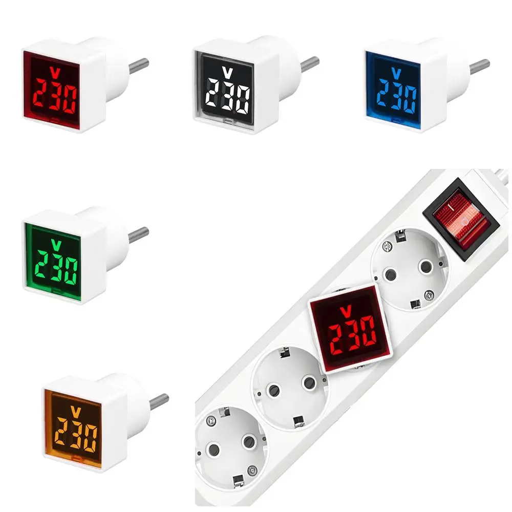 Portable LED Square Voltmeter Digital 220V/230V Voltage Measurement Monitor EU Plug Display Voltmeter