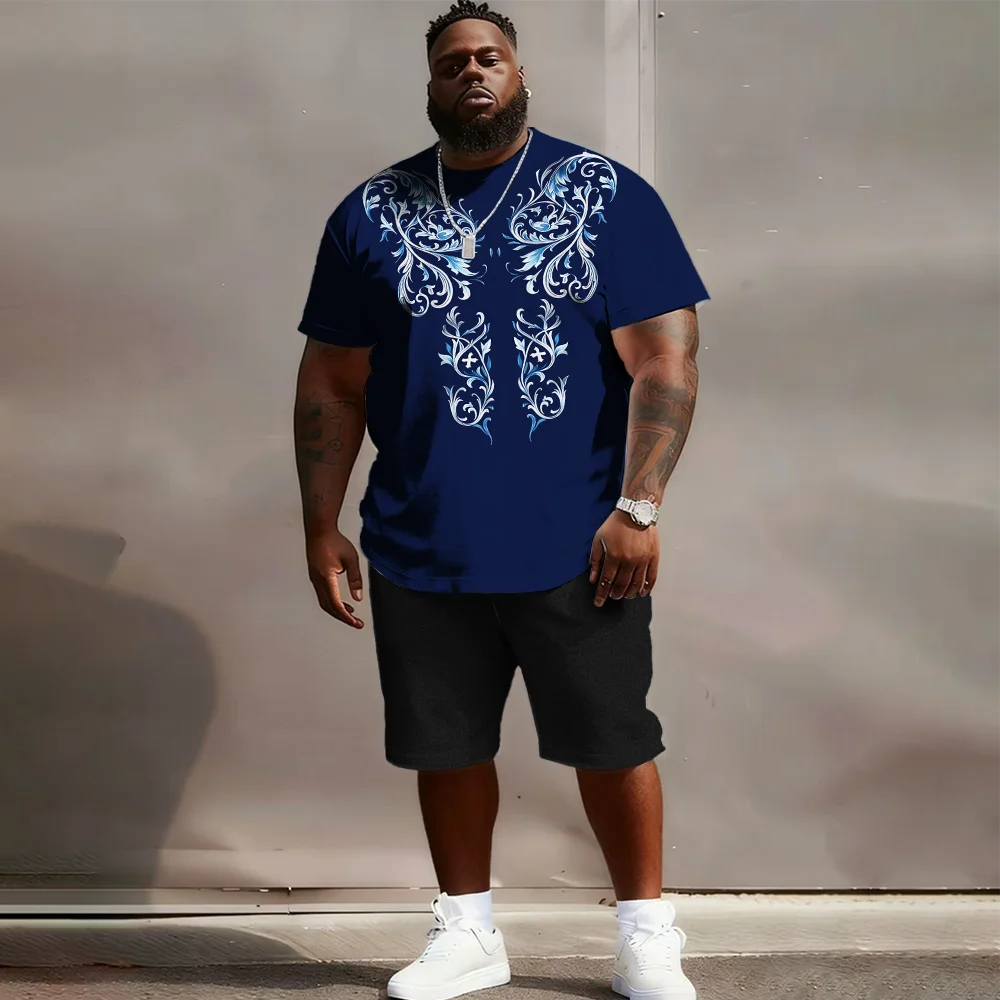 

Мужской комплект с короткими рукавами больших размеров S-9xl: этническая кромка — двухсекционный большой и высокий крой, мягкая ткань, гладкие принты племенного плетения