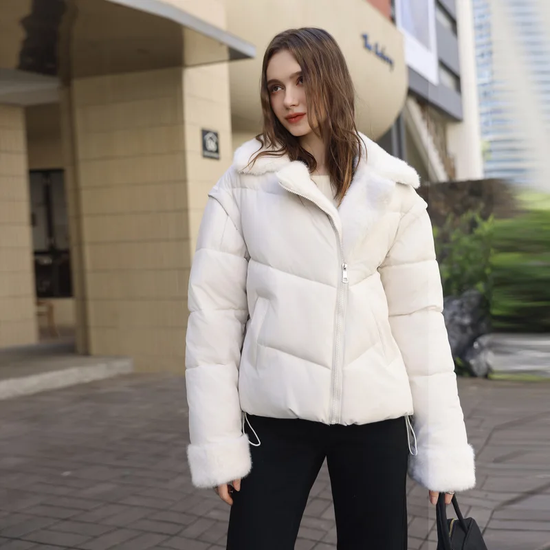 2025 Inverno Colletto in lana di agnello Parka Donna Addensare Giacche di cotone Nuovo coreano Breve pane Abbigliamento Studentessa Capispalla in cotone