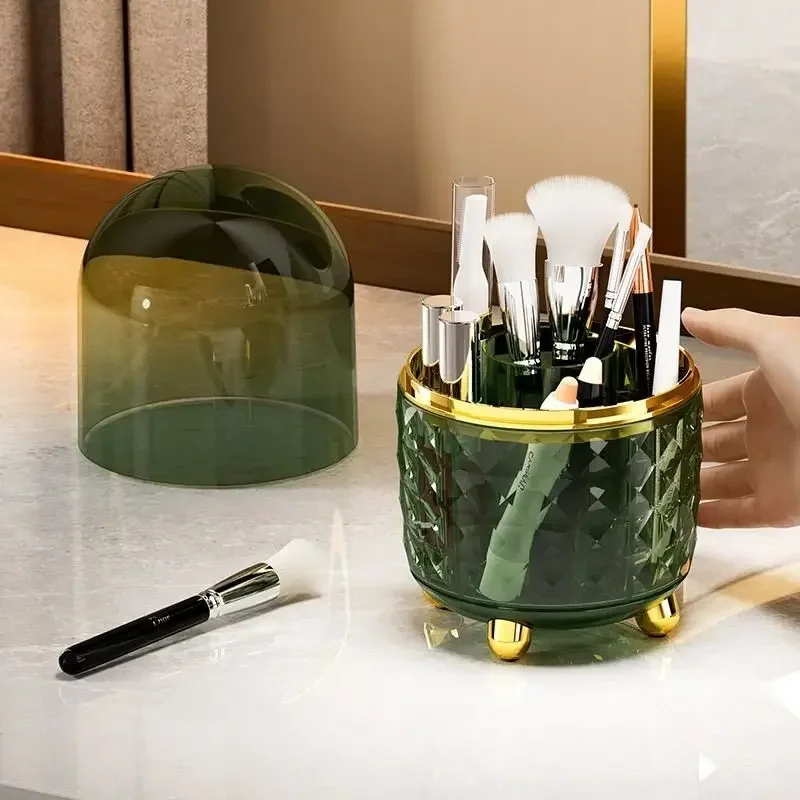 New luxury transparent rotary makeup brush storage box with cover dresser desk eye shadow eyebrow brush storage box