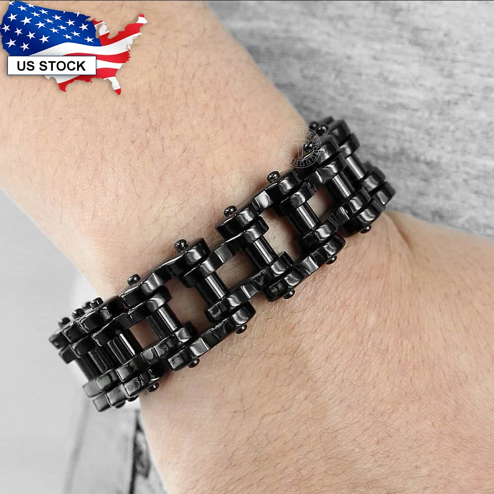 Davieslee 23mm Heavy Biker Motorcycle Bracelet Mens Chain 316L Stainless Steel Black Color Dropshipping LHB59