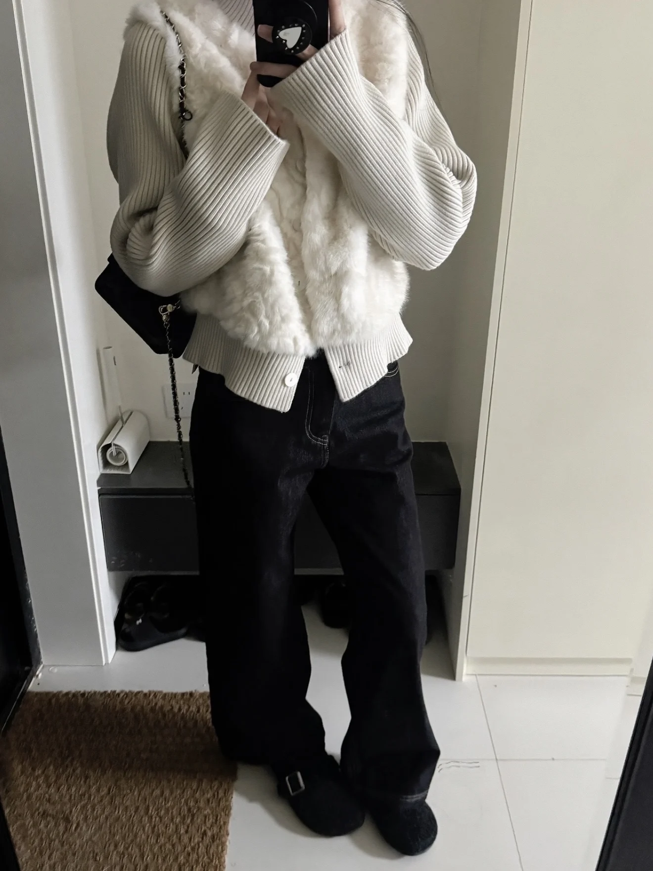 

Original THELIKE ort Knitted Splicing Fur Jaet Stand Collar Long Sve Women's Cleanfit Sle Faionable Leather Vest