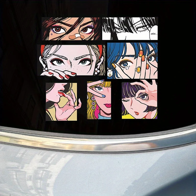 1set Anime Girl Eyes Holographic Waterproof Vinyl Sticker Set for Car Laptop Helmet view 4