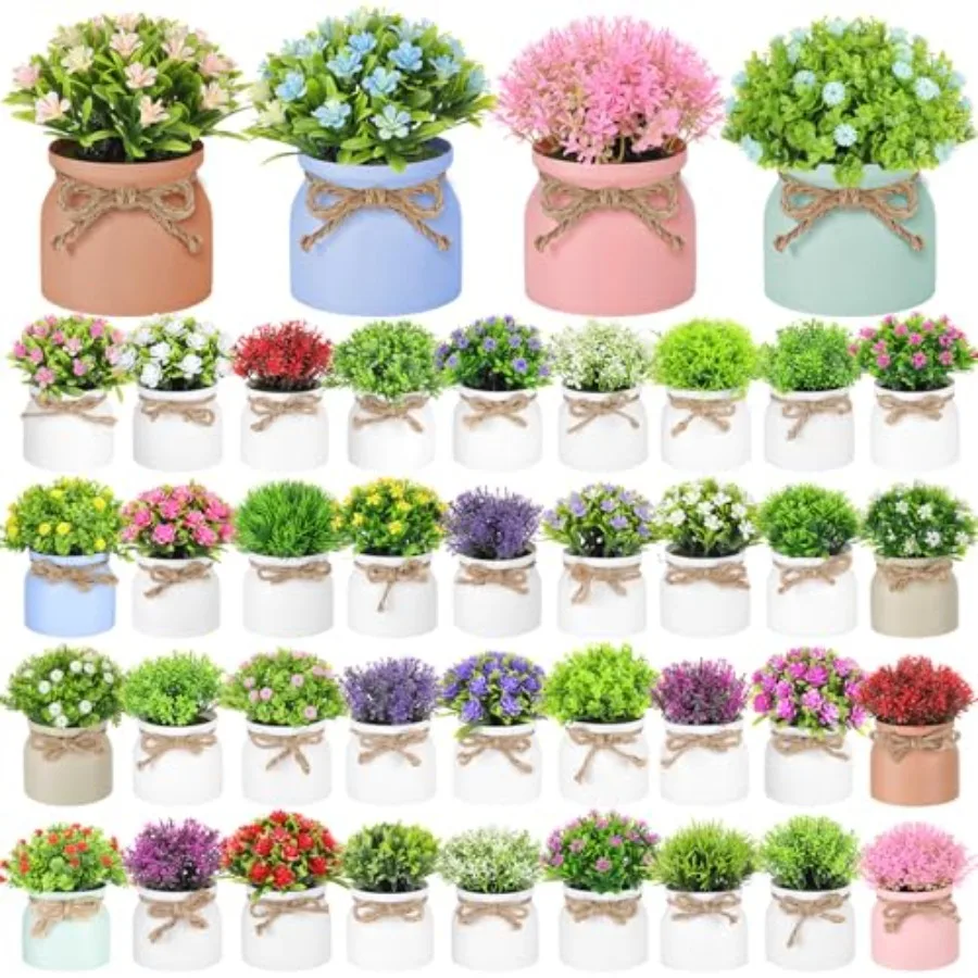 

40 Pack Small Spring Artificial Plants Bulk Mini Faux Potted Flowers for Wedding Favors Bridal Shower Party Decorations Tiny Fa