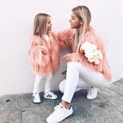 Autumn Winter Family Matching Clothing Mother Daughter Fur Faux Tassels Coat Thicken Warm Outwear Mom Girls Matching Jackets 4XL