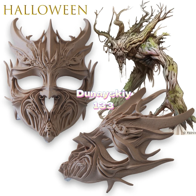 

Маска для косплея «Дух дерева» на Хэллоуин — деревянная маска демона, реквизит для игры в стиле аниме, рождественские вечеринки, костюмы для косплея и сценические мероприятия