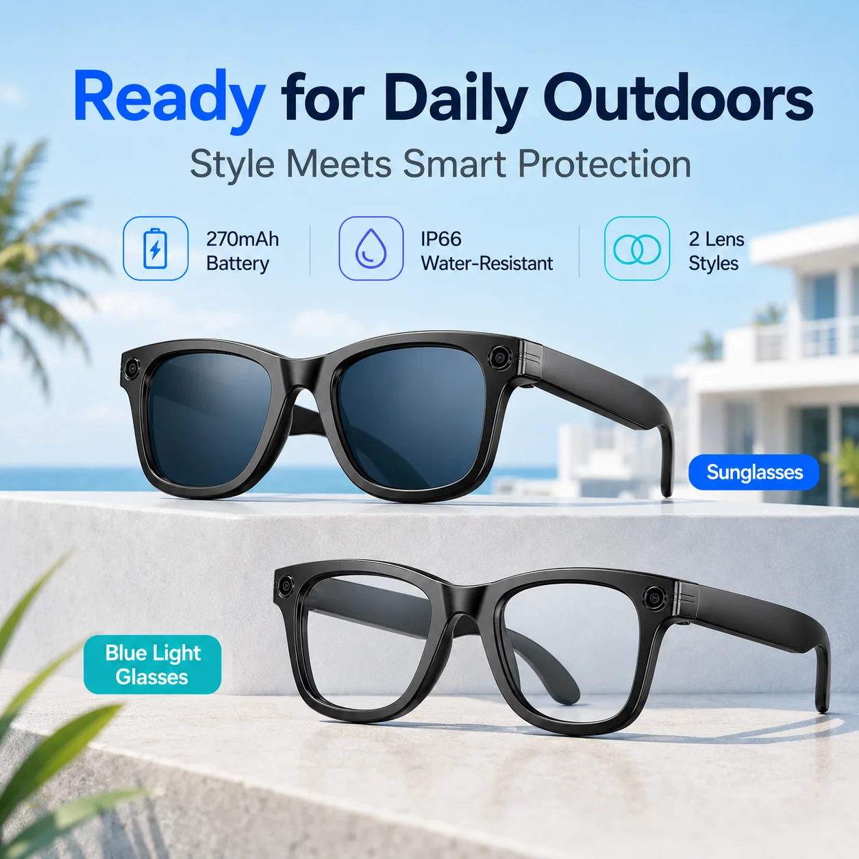 W610T AI Smart Glasses with Video Camera 800W Outdoor Sunglasses BT Calling Audio Record Wi-Fi Transfer Smart Wearable Headset