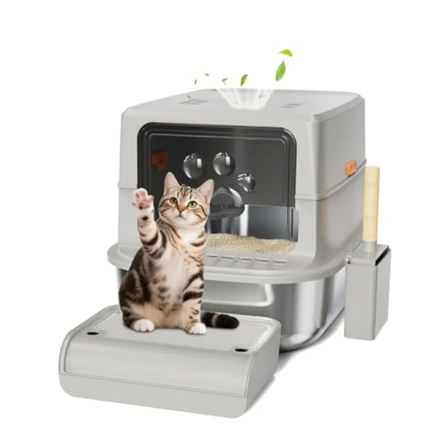 

Stainless Steel Cat Litter Box with Lid XL Enclosed and Odorless Litter Box for Large Cats Anti-Leak Design with Carbon Filter