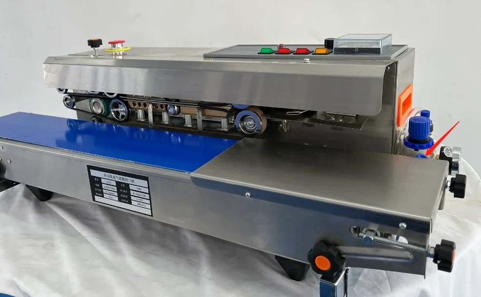 High Quality Nitrogen Flush Continuous Band Sealer Pouch Horizontal Bag Film Sealing Machine for Sale Plastic 0-13m/min