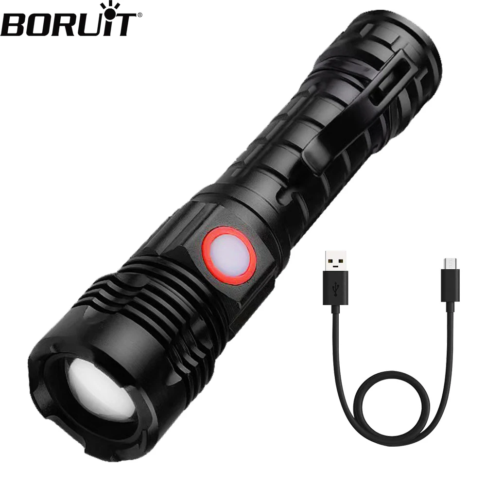 

BORUiT Super Bright LED Flashlight USB Rechargeable Zoom P50 Torch Outdoor Waterproof Emergency Camping Lantern