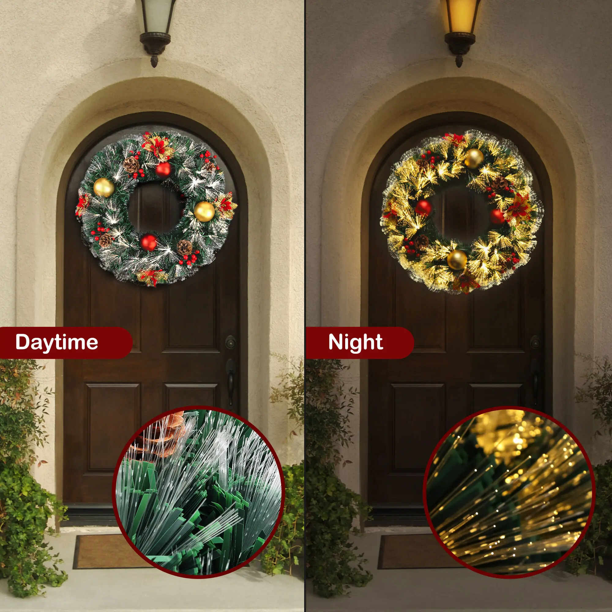 24 Inch Oversized Pre Ordered Wreath, Artificial Luxury Lighting, Inserted Christmas Decorations With Lights, Doors And Windows,