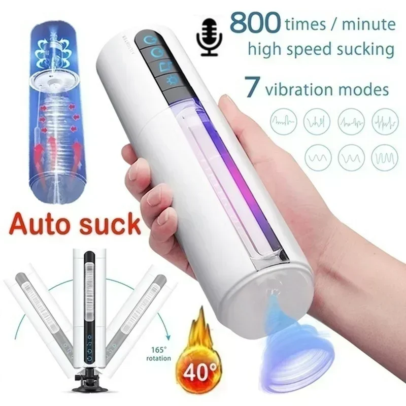 Automatische Masturbator Cup voor Mannen Zuigen Vaginaal Seksspeeltje Verwarming Zuignap Basis Penis Vibrator Pijpbeurt Oraal USB Opladen