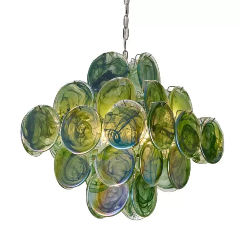 

Timeless Murano Glass Disc Chandelier Metal Gold Silver Finish Dimmable Ceilings Lustre for Villa Dining