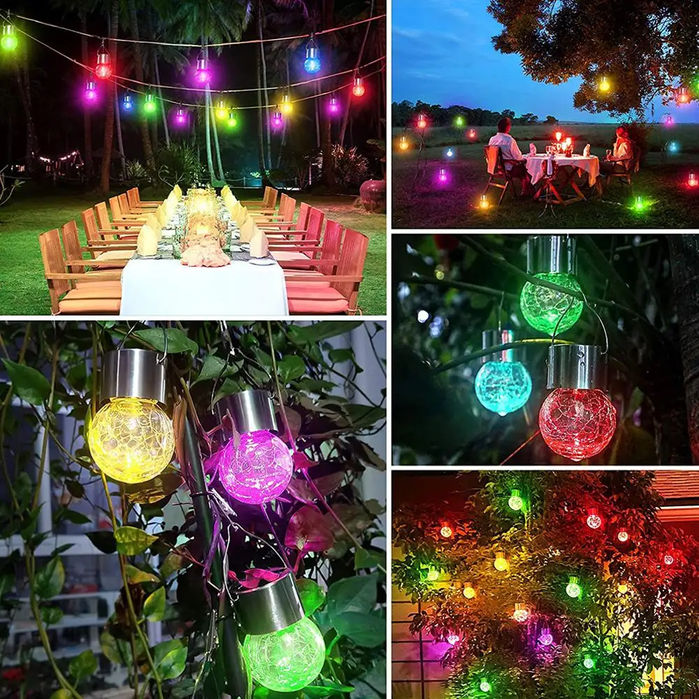 1Set Outdoor Solar Glass Ball Pendant Light Cracked Ball LED Rattan Ball Light Garden Light String Courtyard Decorative Lights