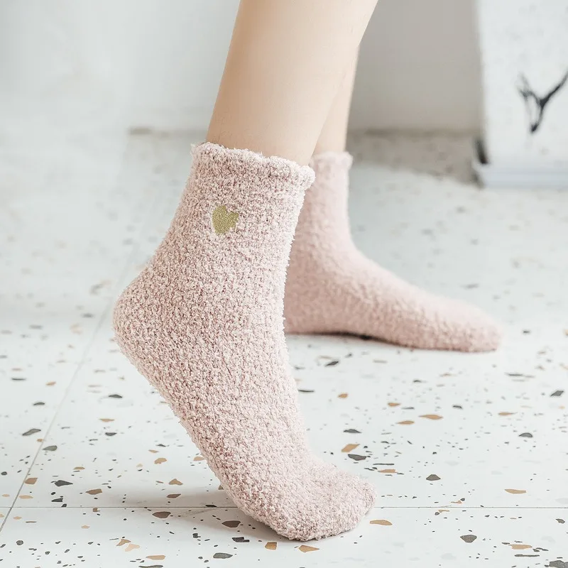 1/3Pairs Winter Warm Thickening Socks Women Casual Love Heart Printing Plush Home Sleeping Snow Socks Coral Fluffy Tube Sock