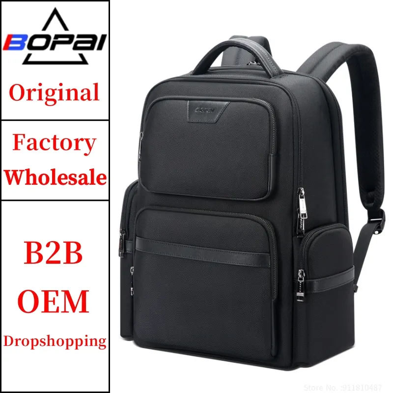 BOPAI Wholesale Private Label Molded Cowhide Leather Hombres Es Mochilas Letter Usb Charging Travel Men 15.6 Inch Business Lapto