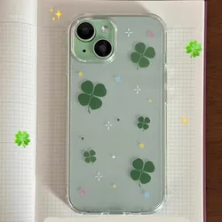 Cute Lucky Grass Clear Phone Case For iPhone 17 16 15 14 13 12 11 Pro Max Mini SE 7 8 Plus Air Y2K Shockproof Soft Cover Fundas