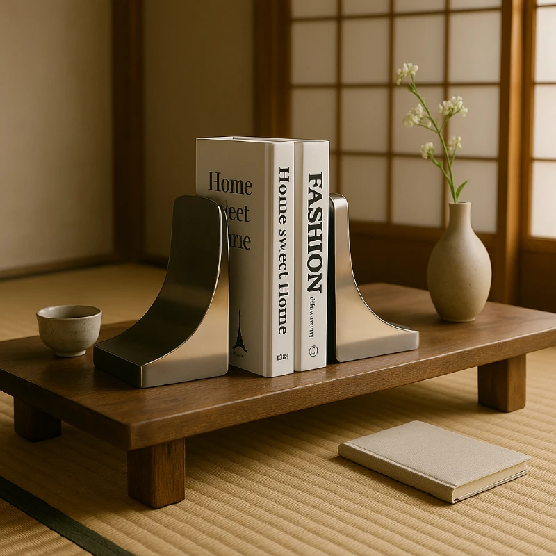 

Stainless Steel Geometric Bookends Set European Minimalist Arc Design Holder Modern Office Desk Decor for Living Room Bedroom