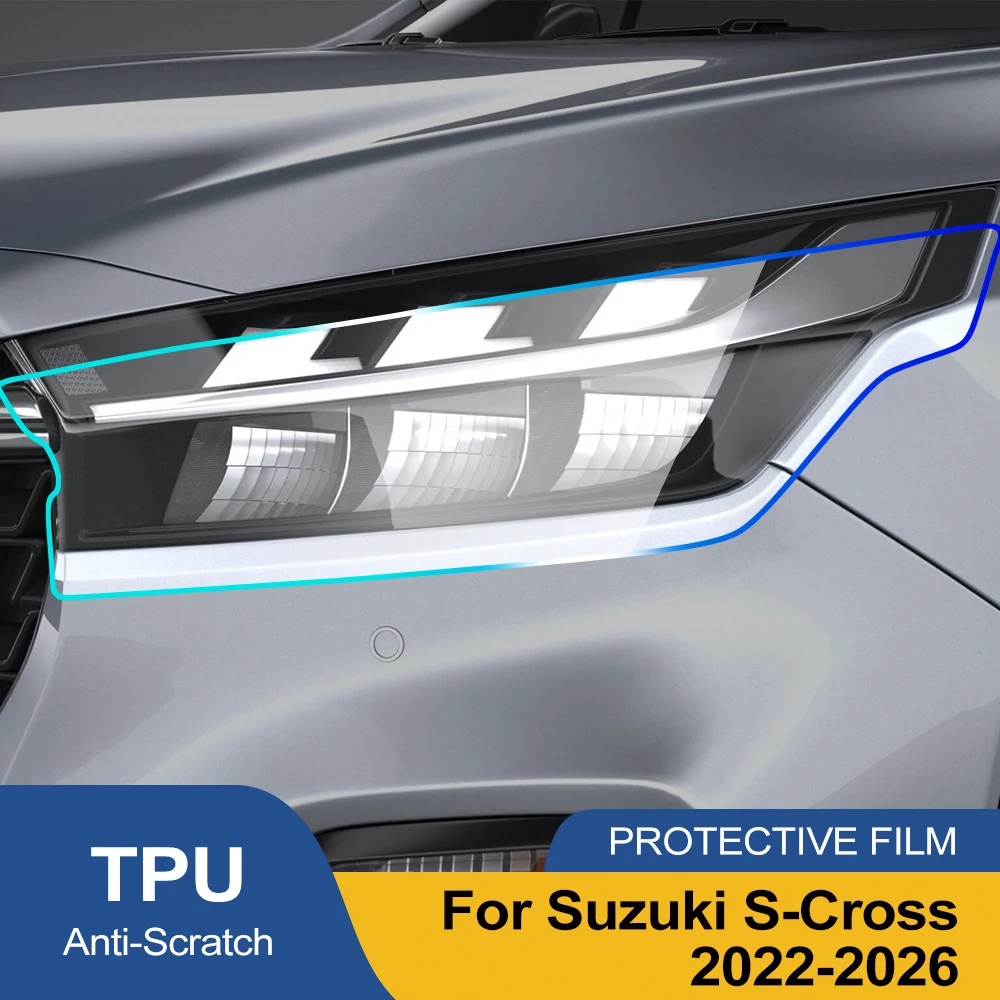 Pellicola Protettiva Lucida Nera Fumè in TPU per Fari Suzuki S-Cross 2022-2026, Kit Vinilico Pretagliato PPF Anti-Graffio