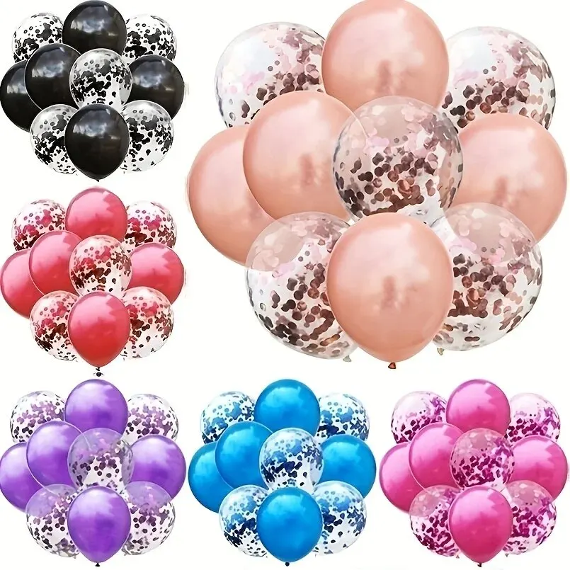 10Pcs 12 Inch Latex Balloons and Colored Confetti Balloons For Birthday Party Wedding Anniversary Decoration