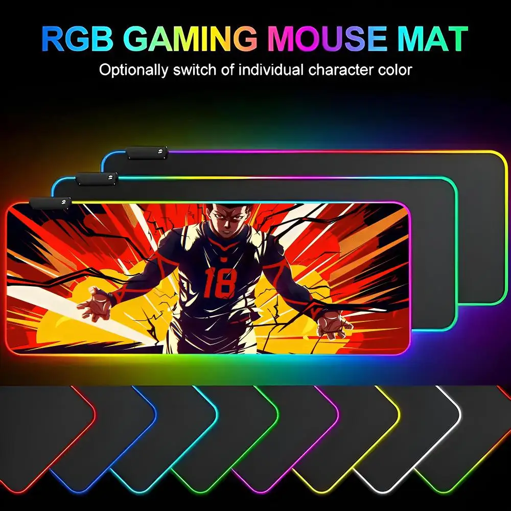 Blue Lock Mouse Pad Gamer RGB Deskmat Keyboard Mat Gaming Laptops LED Mousepad Desk Protector Anime Mause Mats