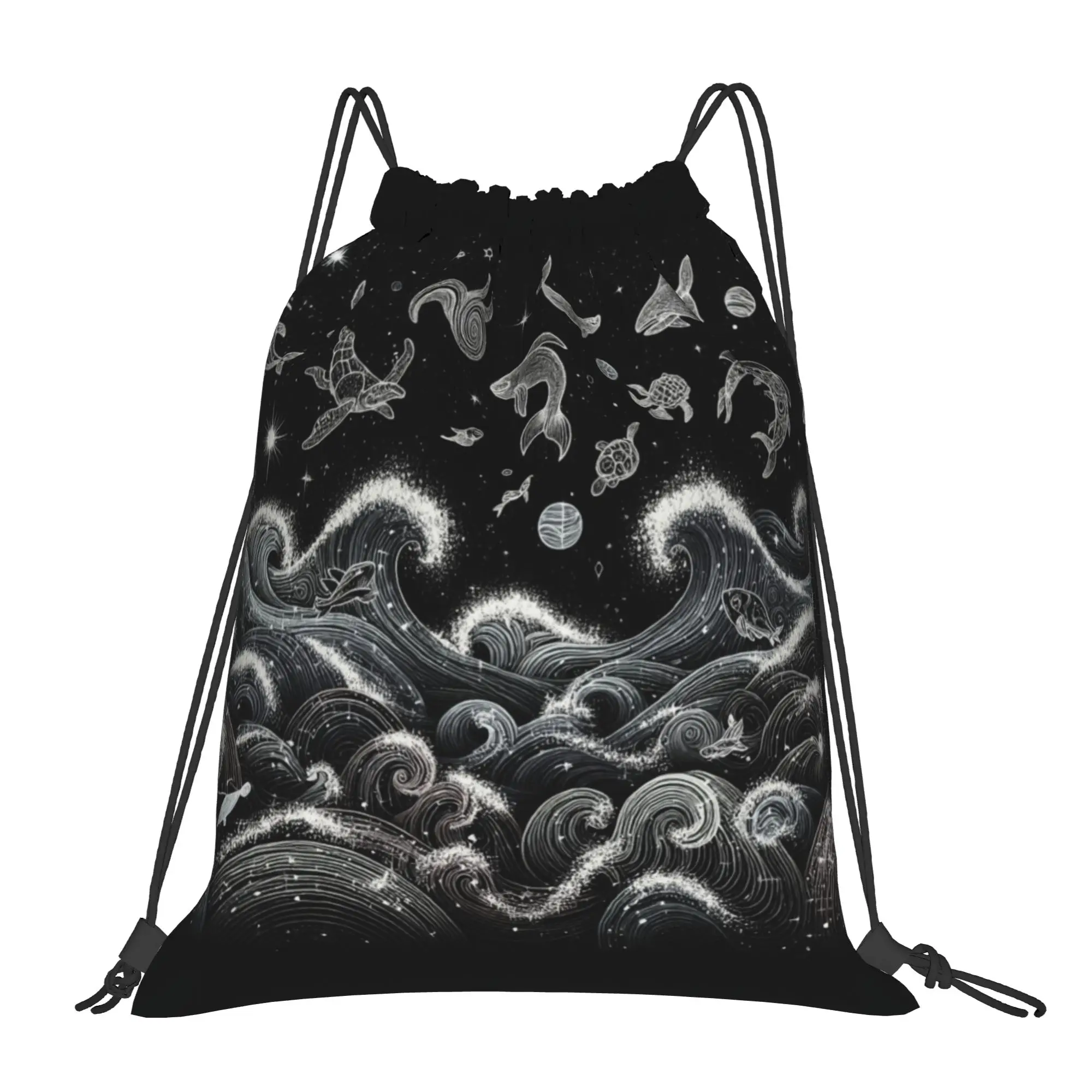 Custom Space ocean animal Drawstring Bags Women Men Lightweight  Sports Gym Storage Backpack