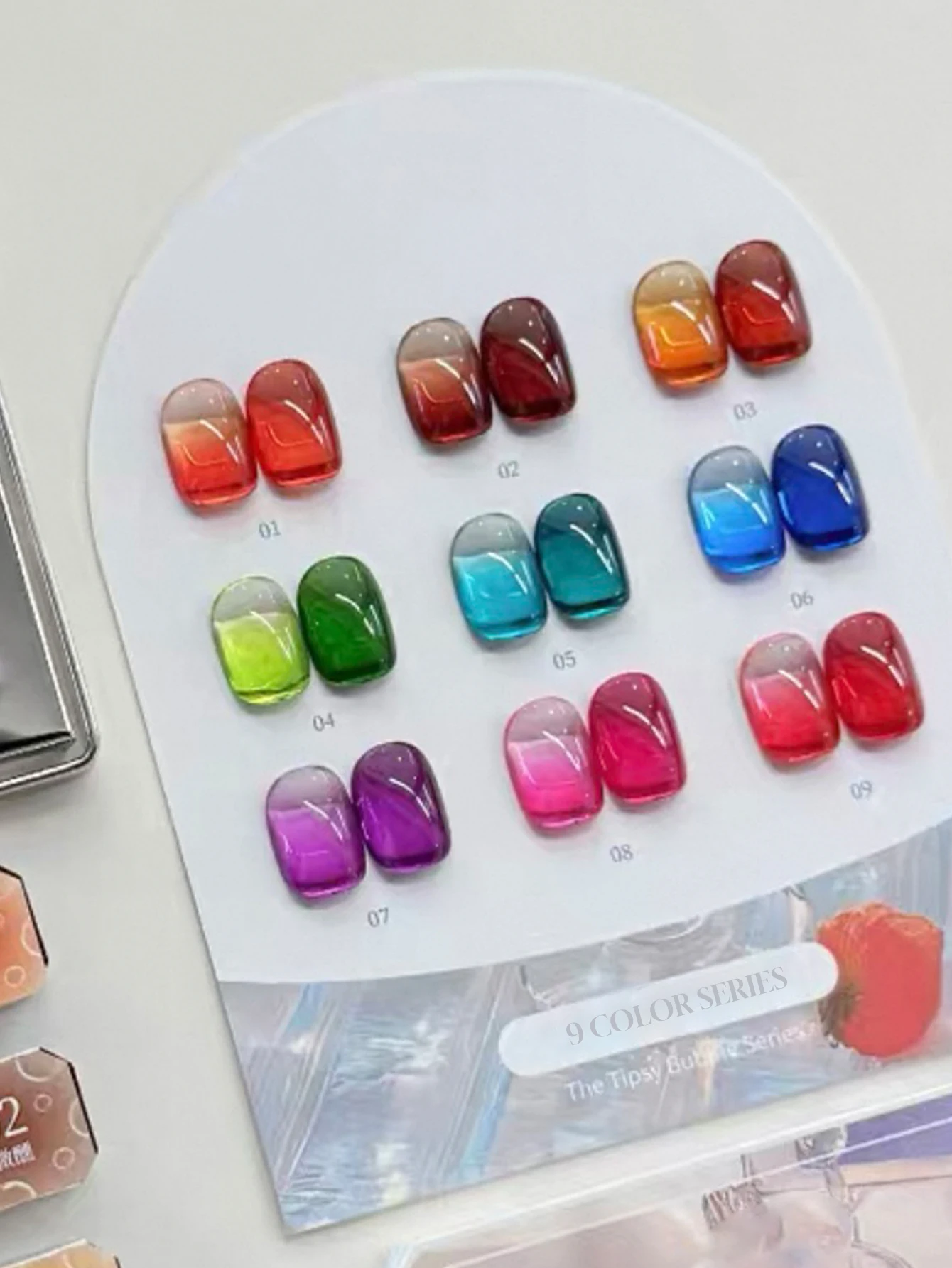 1/9PCS2025 신상 가을 겨울 네일 살롱 세트 아이스 투명 캔디 글래스 레인보우 컬러 오버레이 크리스탈 캣아이 젤 네일 폴리쉬