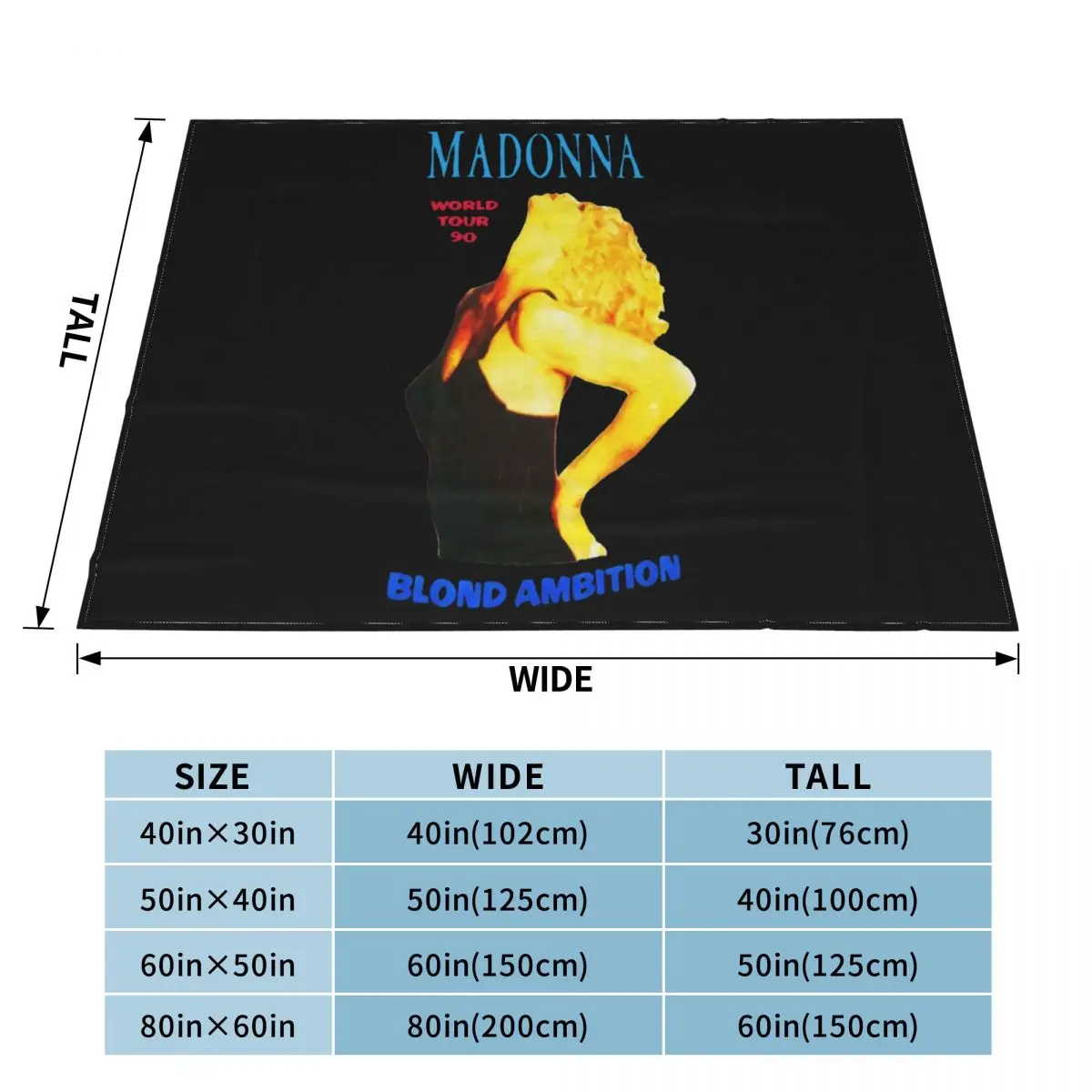 빈티지 마돈나 블론드 야망 투어 90S 대형 남성, 유니섹스 성인 Xl Ab34 던지기 담요