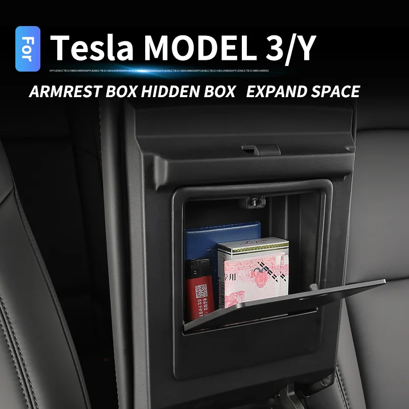 

Car Armrest Box Hidden Storage Box Retrofit Central Control Organize Box Inter Decoration Accessories For Tesla Model Y Model 3