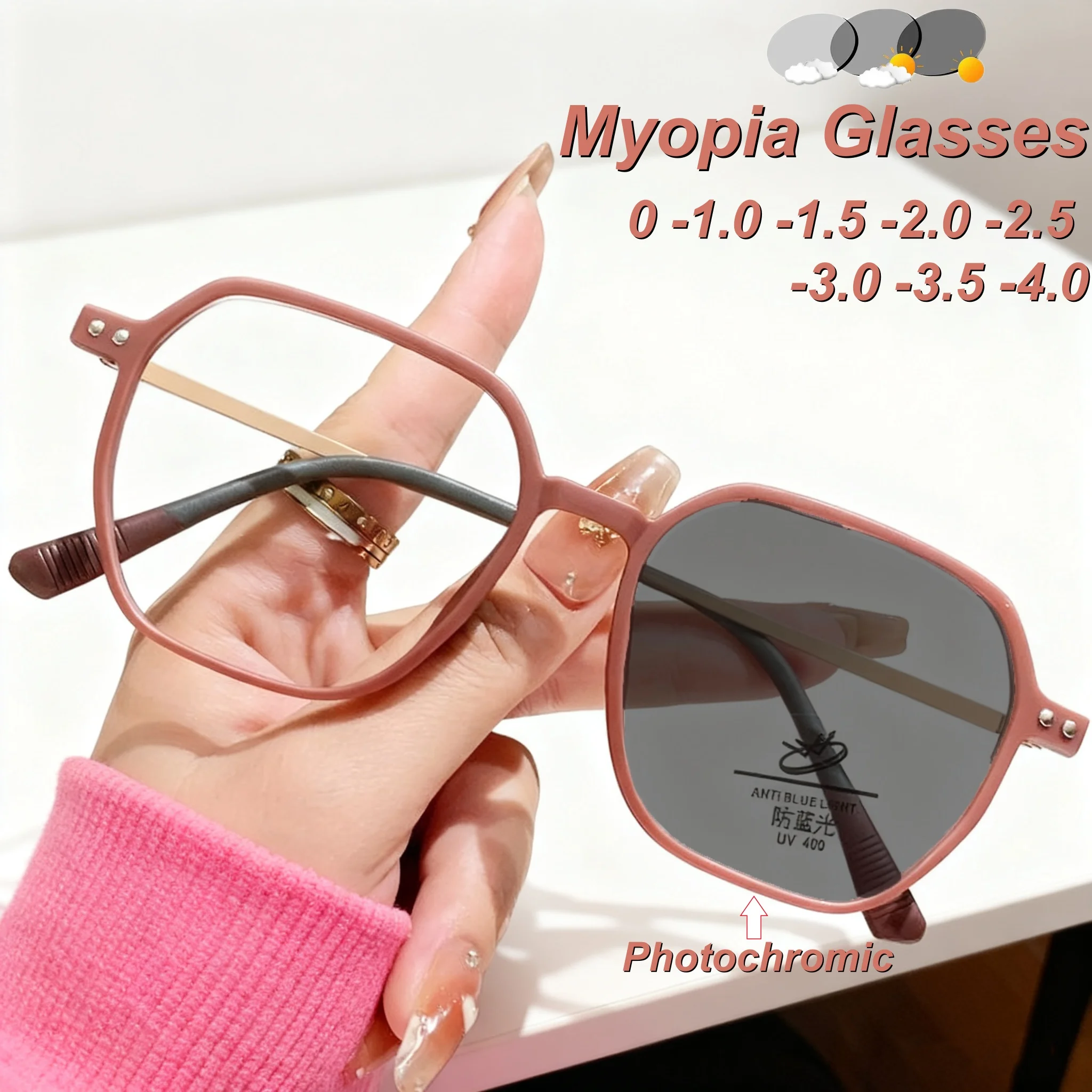 

2025 New Fashionable Matte Frame Photochromic Women's Myopia Glasses Retro Neutral High Quality Anti Blue Light Glasses