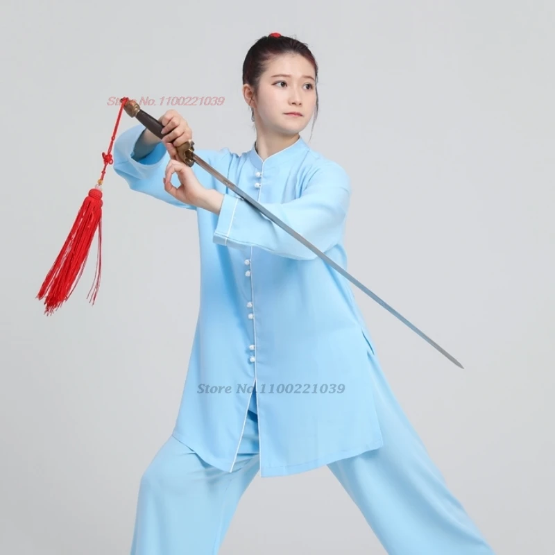 

2025 китайская одежда для боевых искусств кунг-фу, тай-чи, дышащие ушу, тайцзицюань, тренировочные спортивные топы + брюки для ходьбы на открытом воздухе