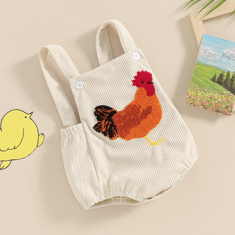 Newborn Baby Boy Girl Summer Outfits Corduroy Romper Farm Chicken Baby Overalls 0 3 6 9 12 Months Infant Clothes