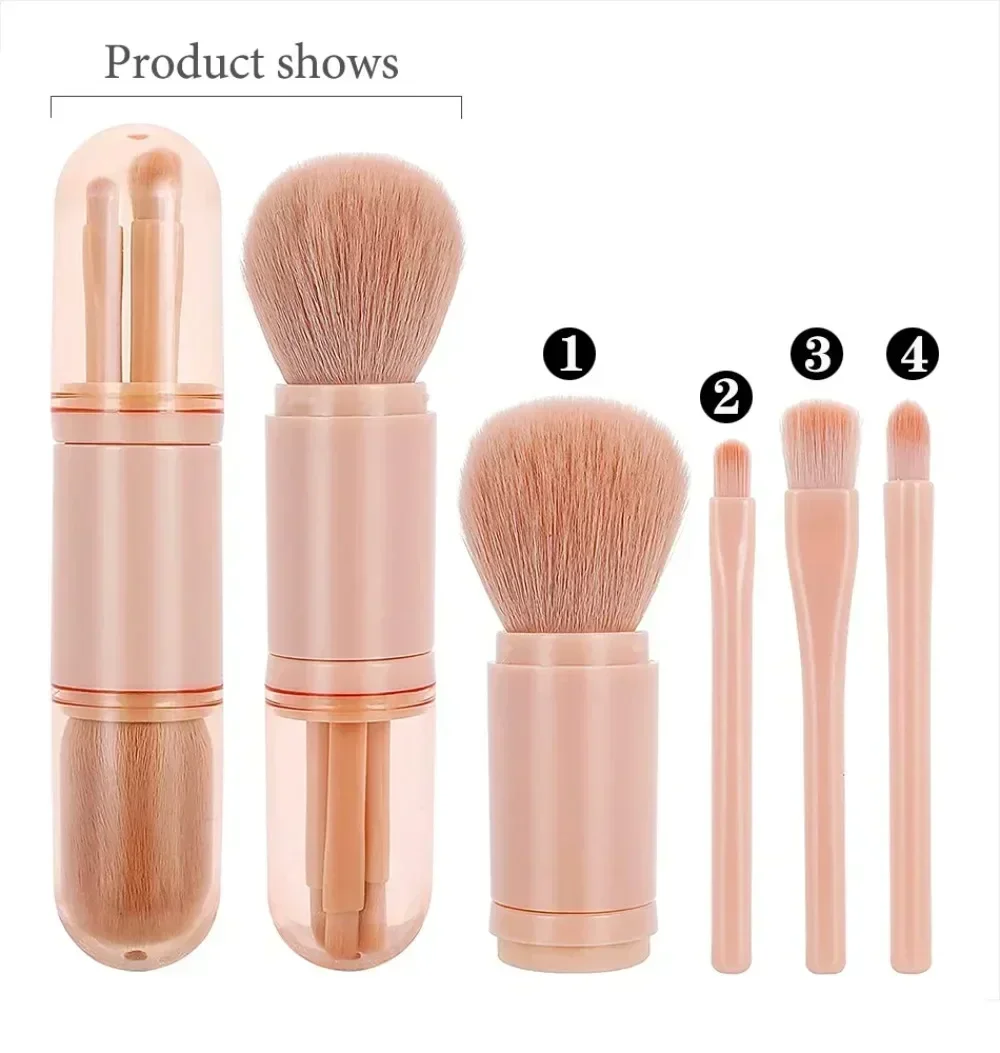 4 in 1 มินิน่ารักแปรงแต่งหน้าแปรงแต่งหน้าท่องเที่ยวชุด Retractable Professional Foundation Blending Powder แปรงอายแชโดว์