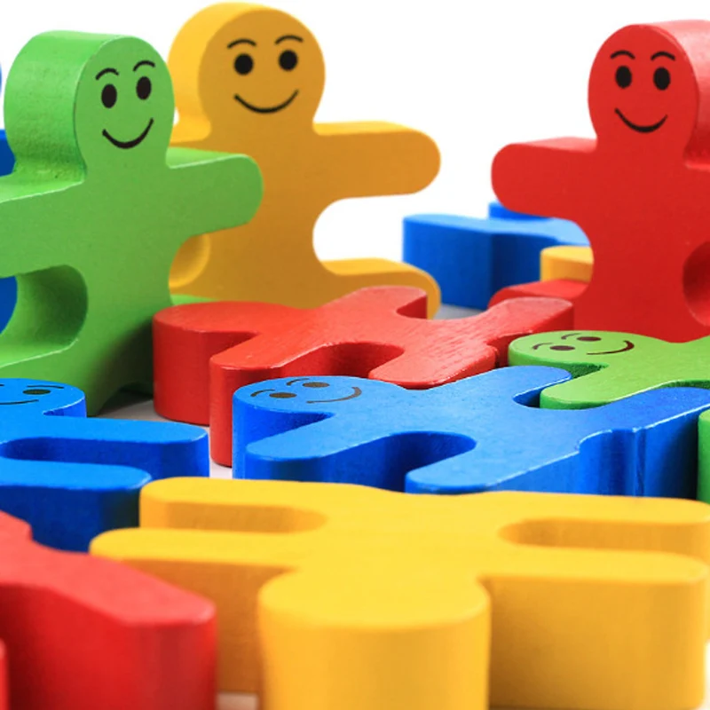 木製バランス悪役ブロック 幼児用モンテッソーリおもちゃ、教育用スタッキングおもちゃ 細かい運動能力のための分類とマッチング