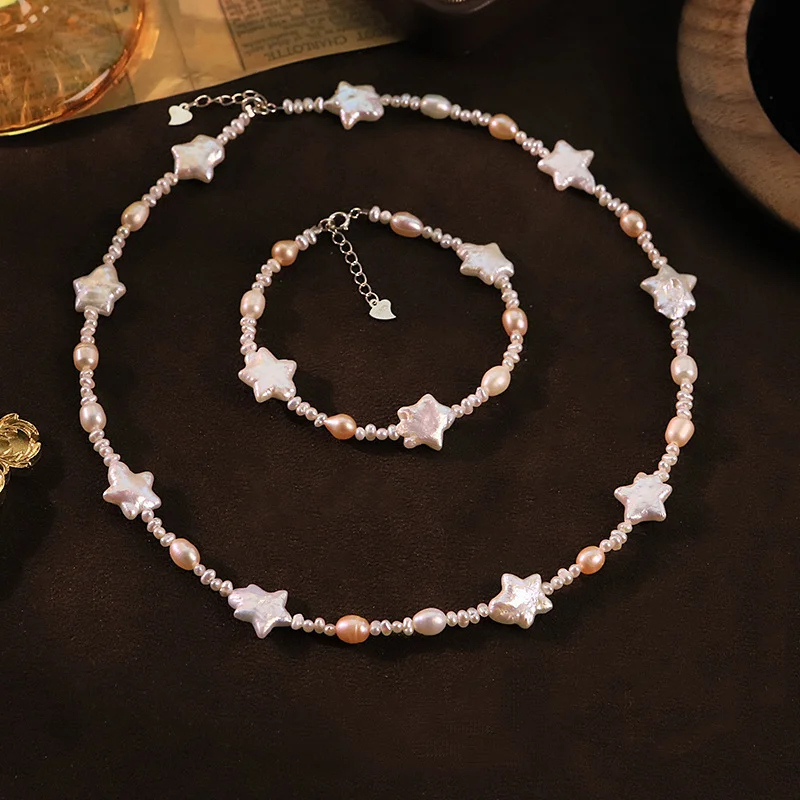 

Original Baroque Star Freshwater Pearl Bracelet and Necklace Set Handcrafted Design Luxury Jewelry Set for Women Collar Choker