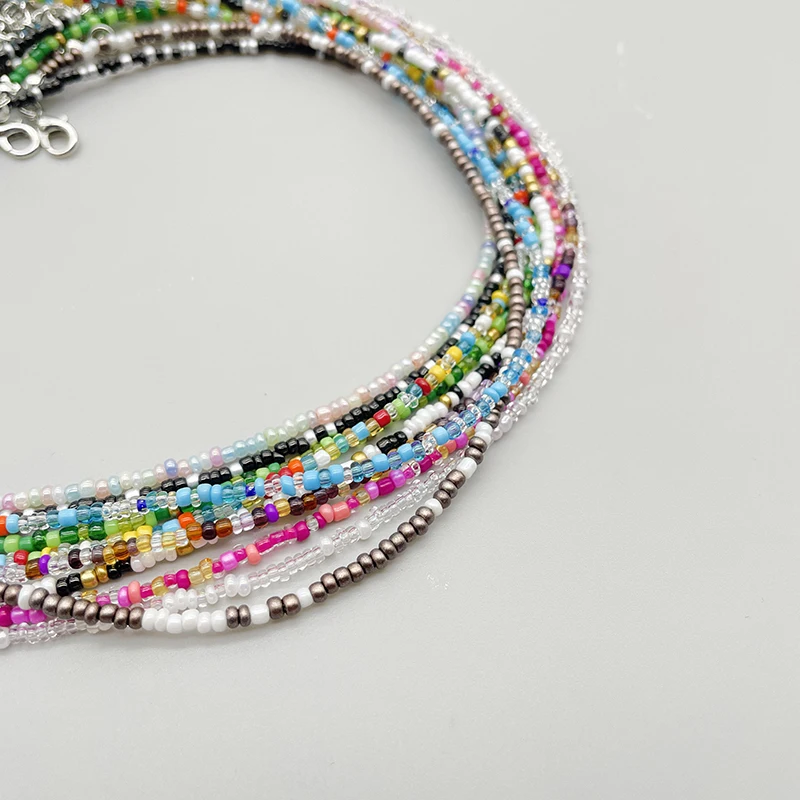 2mm Seed Beads Choker Necklace For Women Girls Colorfull Very Fine Beads Holiday Beach Bohemia Female Necklace Wholesale Price