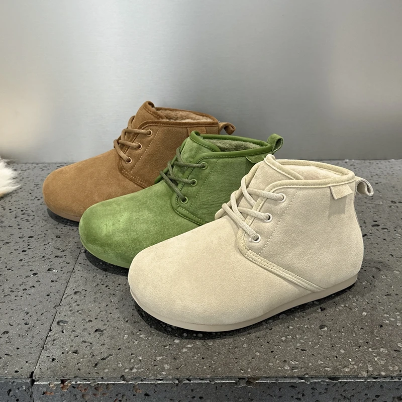 

2025 New Snow Boots Flat Lace-up Winter Women Boots Genuine Leather Warm Ankle Boots and Short Boots female